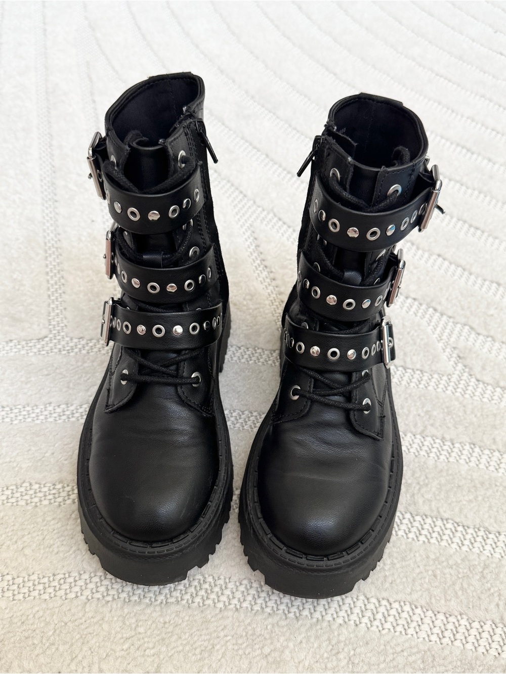 Zara Black Buckle Strap Combat Boots for Kids - Picture 2 of 6